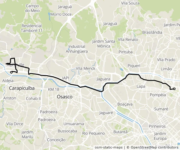 Mapa do itinerário da linha