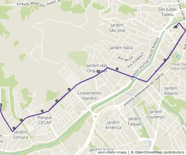 Mapa do itinerário da linha