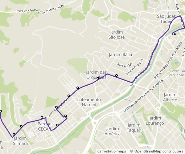 Mapa do itinerário da linha