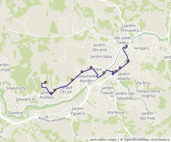 Mapa do itinerário da linha