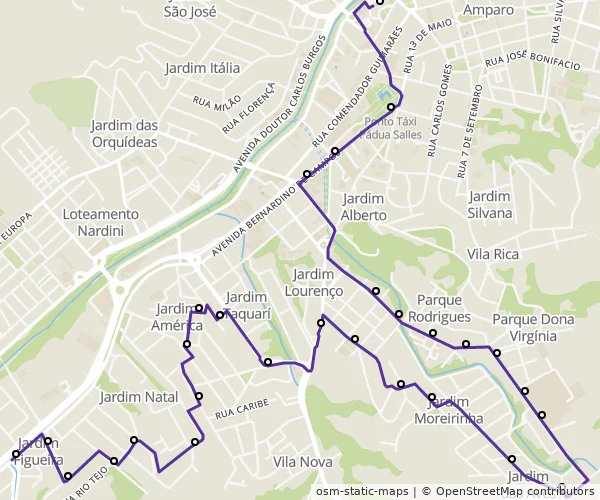 Mapa do itinerário da linha
