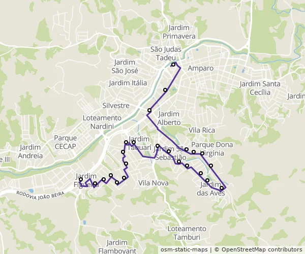 Mapa do itinerário da linha