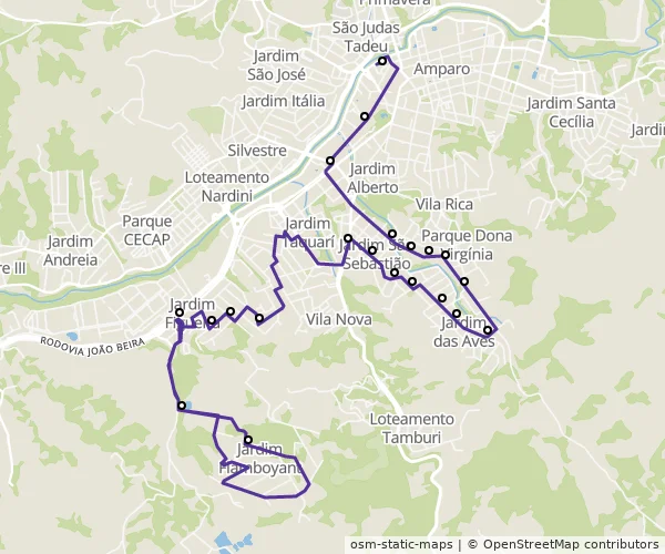 Mapa do itinerário da linha