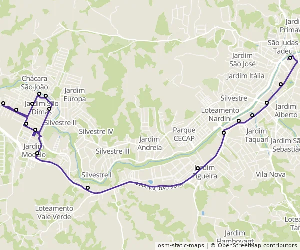 Mapa do itinerário da linha