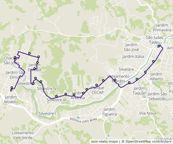 Mapa do itinerário da linha