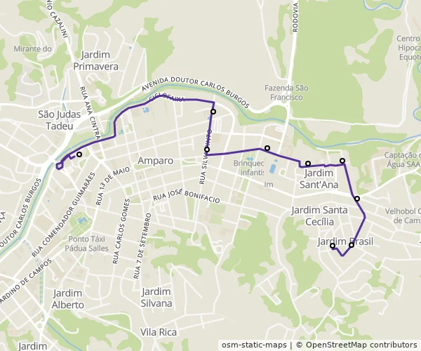 Mapa do itinerário da linha