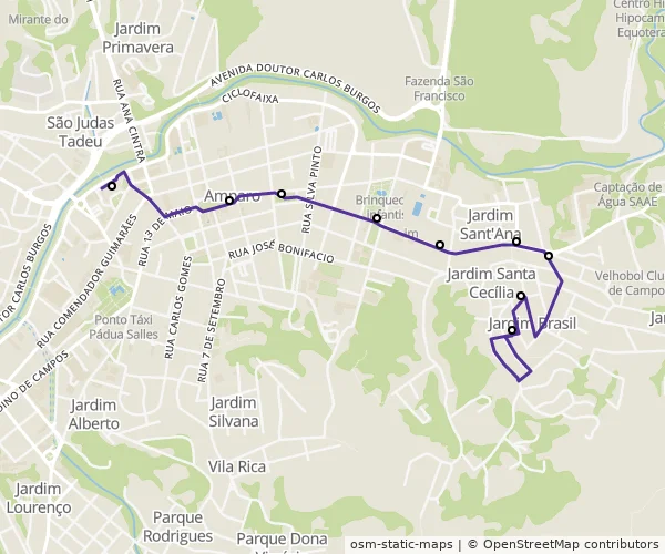Mapa do itinerário da linha