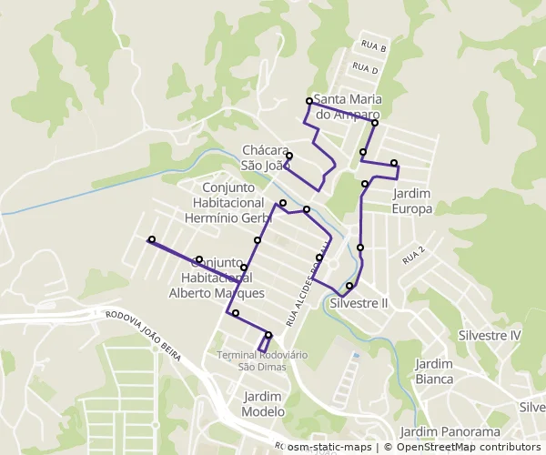Mapa do itinerário da linha