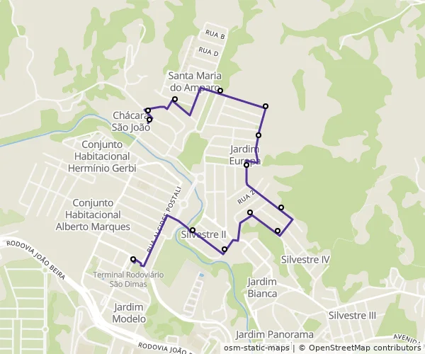 Mapa do itinerário da linha