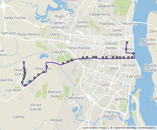 Mapa do itinerário da linha
