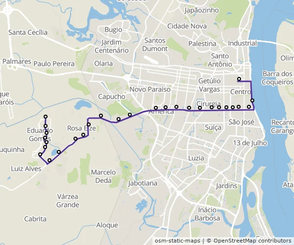Mapa do itinerário da linha