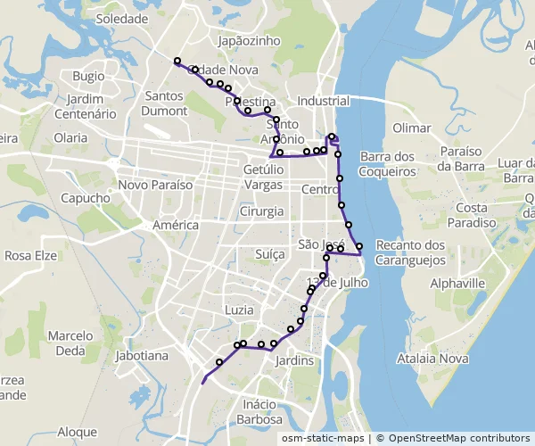 Mapa do itinerário da linha