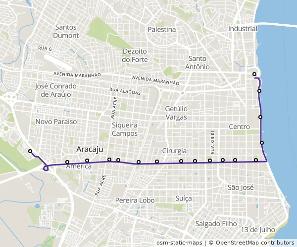 Mapa do itinerário da linha