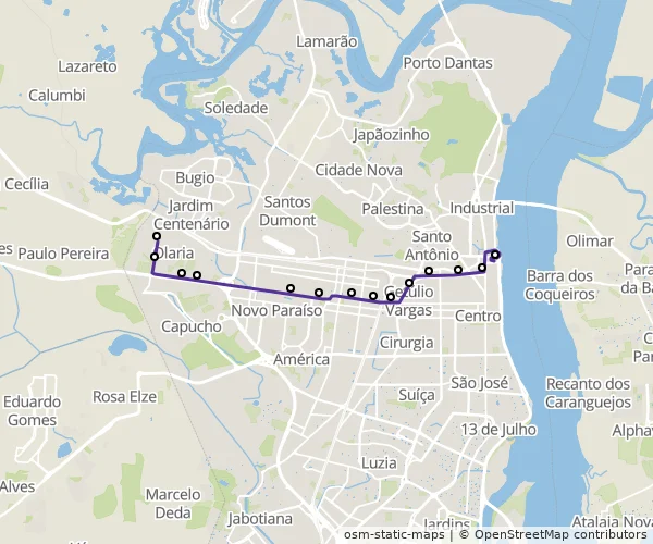 Mapa do itinerário da linha
