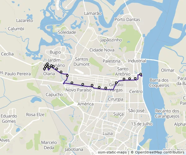 Mapa do itinerário da linha