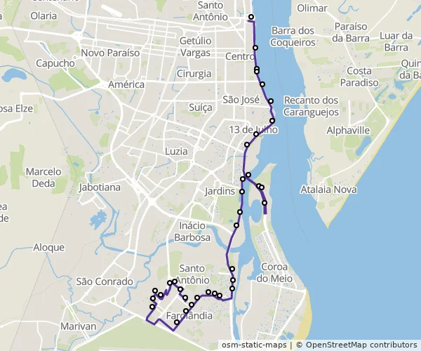 Mapa do itinerário da linha