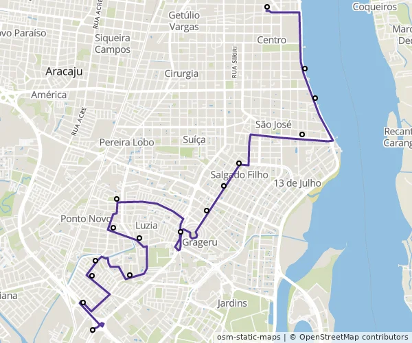 Mapa do itinerário da linha