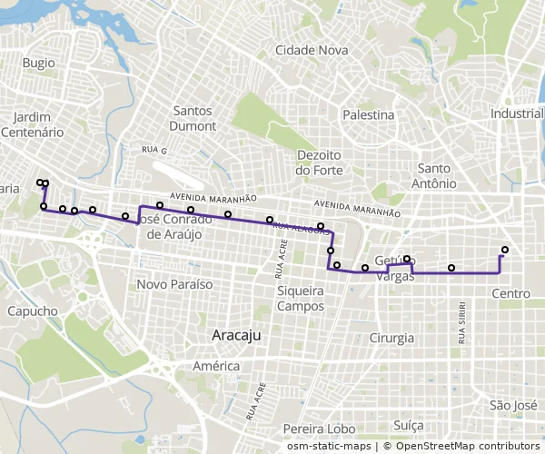 Mapa do itinerário da linha