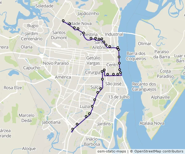 Mapa do itinerário da linha