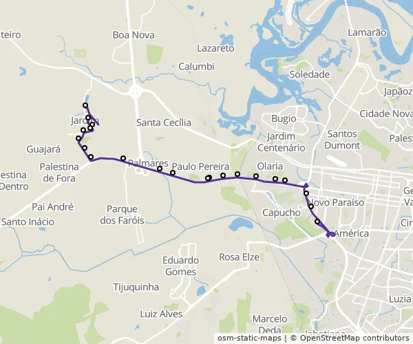 Mapa do itinerário da linha