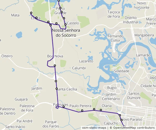 Mapa do itinerário da linha