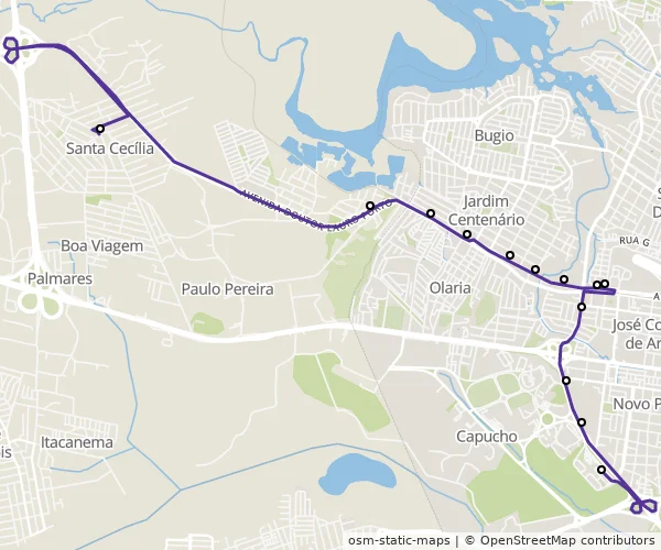 Mapa do itinerário da linha