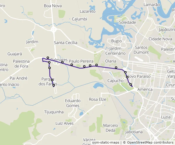 Mapa do itinerário da linha