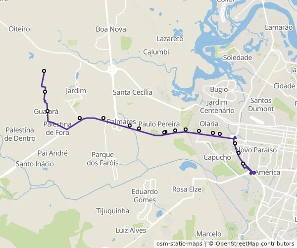 Mapa do itinerário da linha