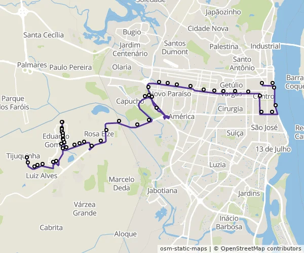 Mapa do itinerário da linha