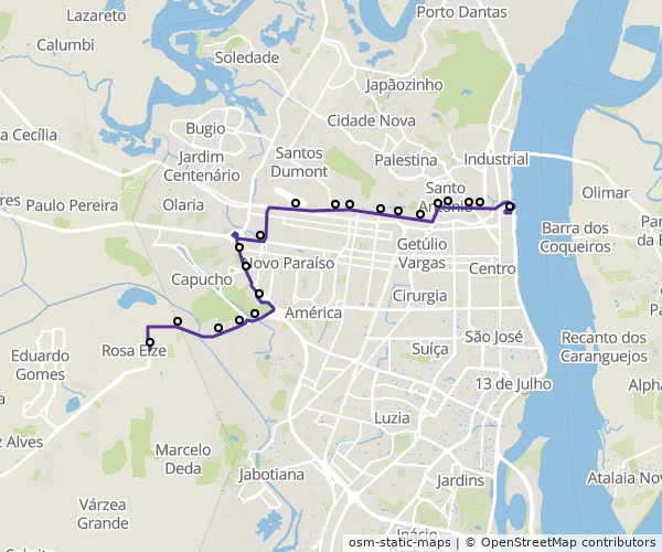 Mapa do itinerário da linha