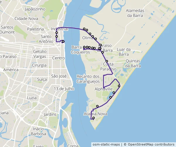 Mapa do itinerário da linha