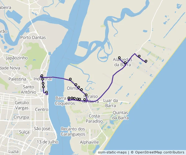 Mapa do itinerário da linha