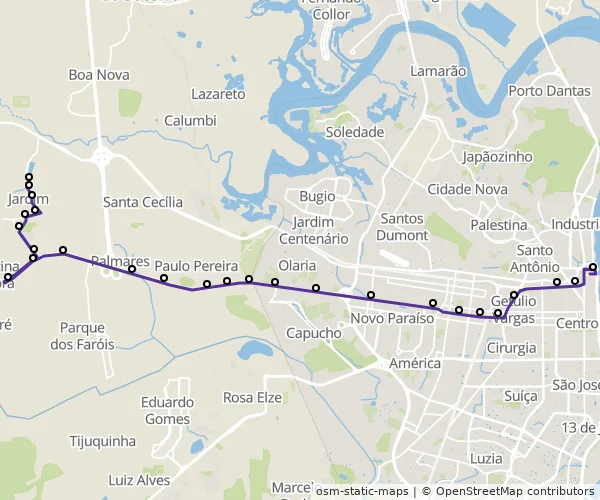 Mapa do itinerário da linha