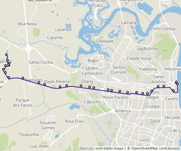 Mapa do itinerário da linha