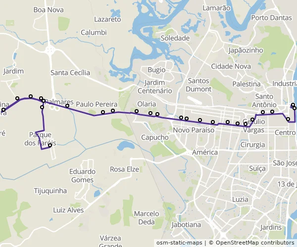 Mapa do itinerário da linha