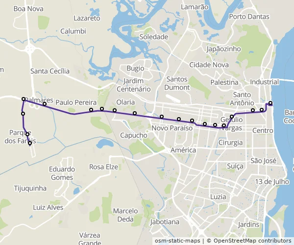 Mapa do itinerário da linha