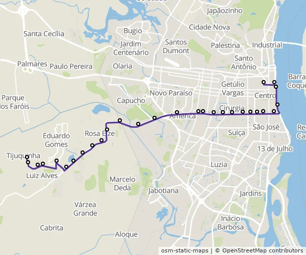 Mapa do itinerário da linha