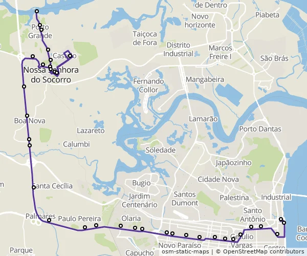 Mapa do itinerário da linha