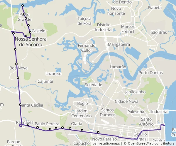 Mapa do itinerário da linha