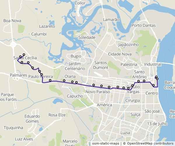 Mapa do itinerário da linha