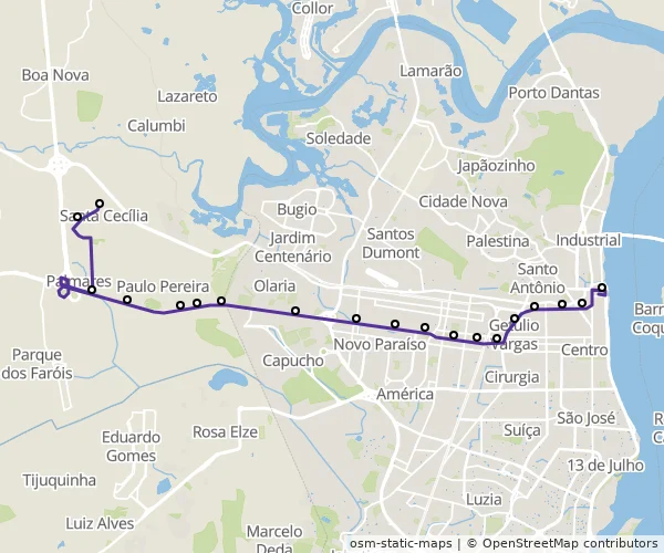 Mapa do itinerário da linha