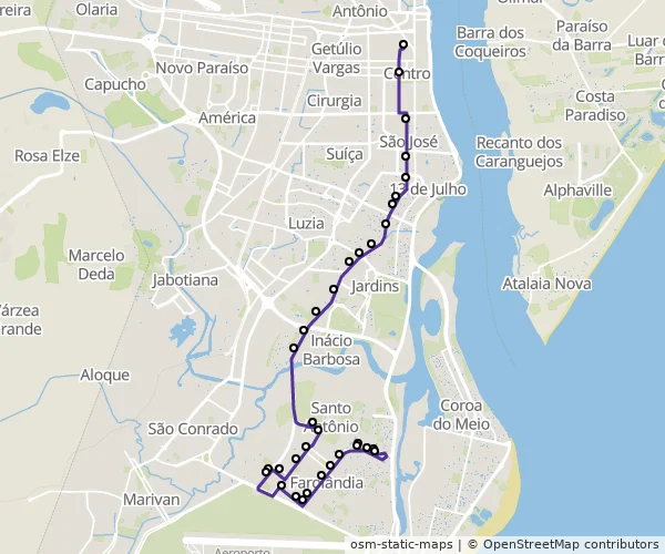 Mapa do itinerário da linha