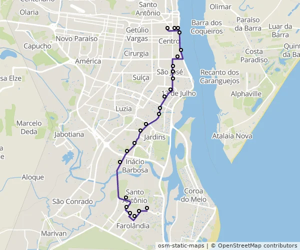 Mapa do itinerário da linha