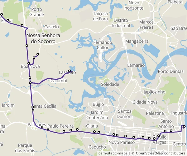 Mapa do itinerário da linha