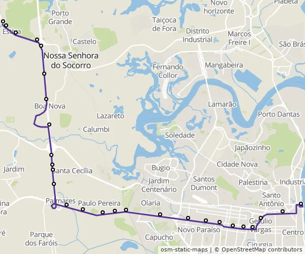 Mapa do itinerário da linha