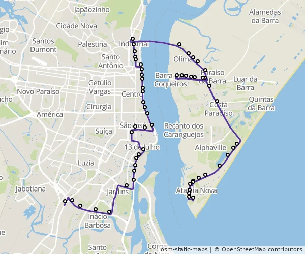 Mapa do itinerário da linha