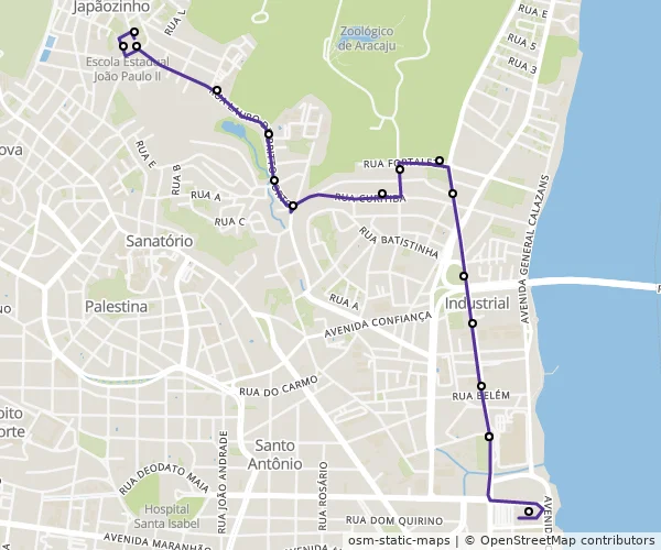 Mapa do itinerário da linha