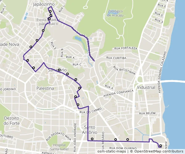 Mapa do itinerário da linha