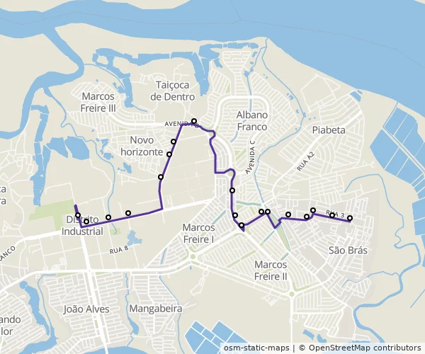 Mapa do itinerário da linha