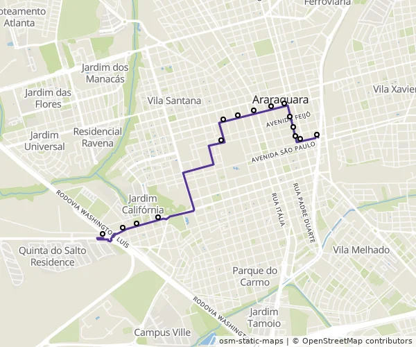 Mapa do itinerário da linha